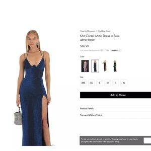 Blue Shimmery Lucy in the Sky Size Small Corset Top Bodycon Maxi Dress with slit